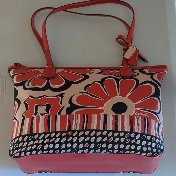 Coach Red and Black Floral Shoulder Bag - Picture 1 of 8
